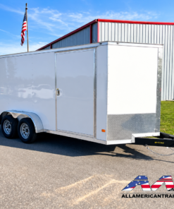 CW7X16TA2-GS-WHT-R COVERED WAGON WHITE 7X16 TANDEM AXLE RAMP DOOR CARGO TRAILER