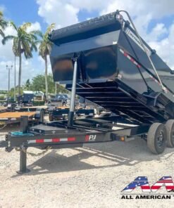 DT1-142-P4 PJ DUMP TRAILER 4′ SIDE -15,400 GVWR 7X14 TELESCOPIC CYLINDER – Hyd Jack – Long Armed Tarp