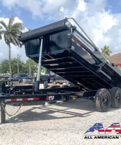 DT1-142 PJ DUMP TRAILER 2′ SIDE -15,400 GVWR 7X14 TELESCOPIC CYLINDER – Hyd Jack – Long Armed Tarp